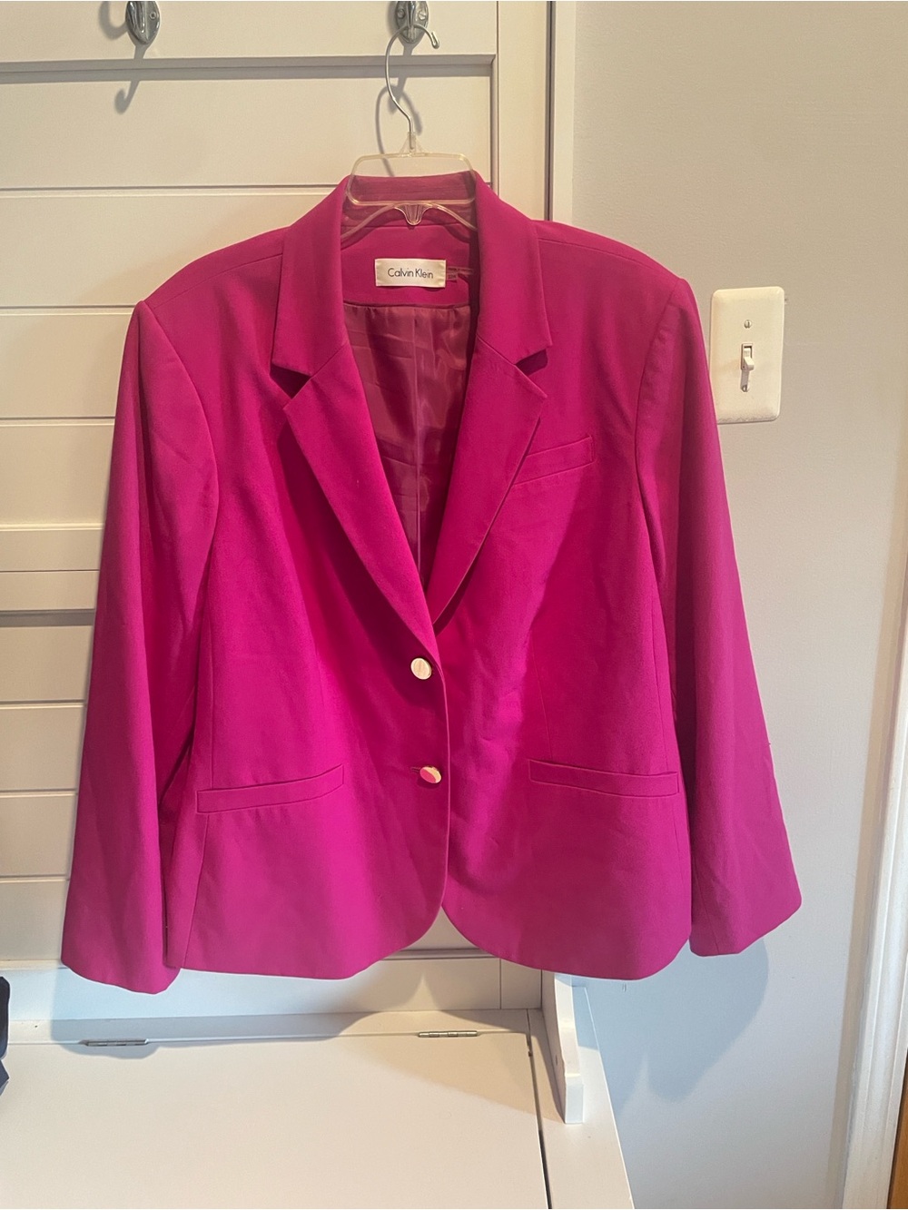 Calvin Klein 22W Women's Hot Pink Two-Gold Buttons Blazer notched collar
